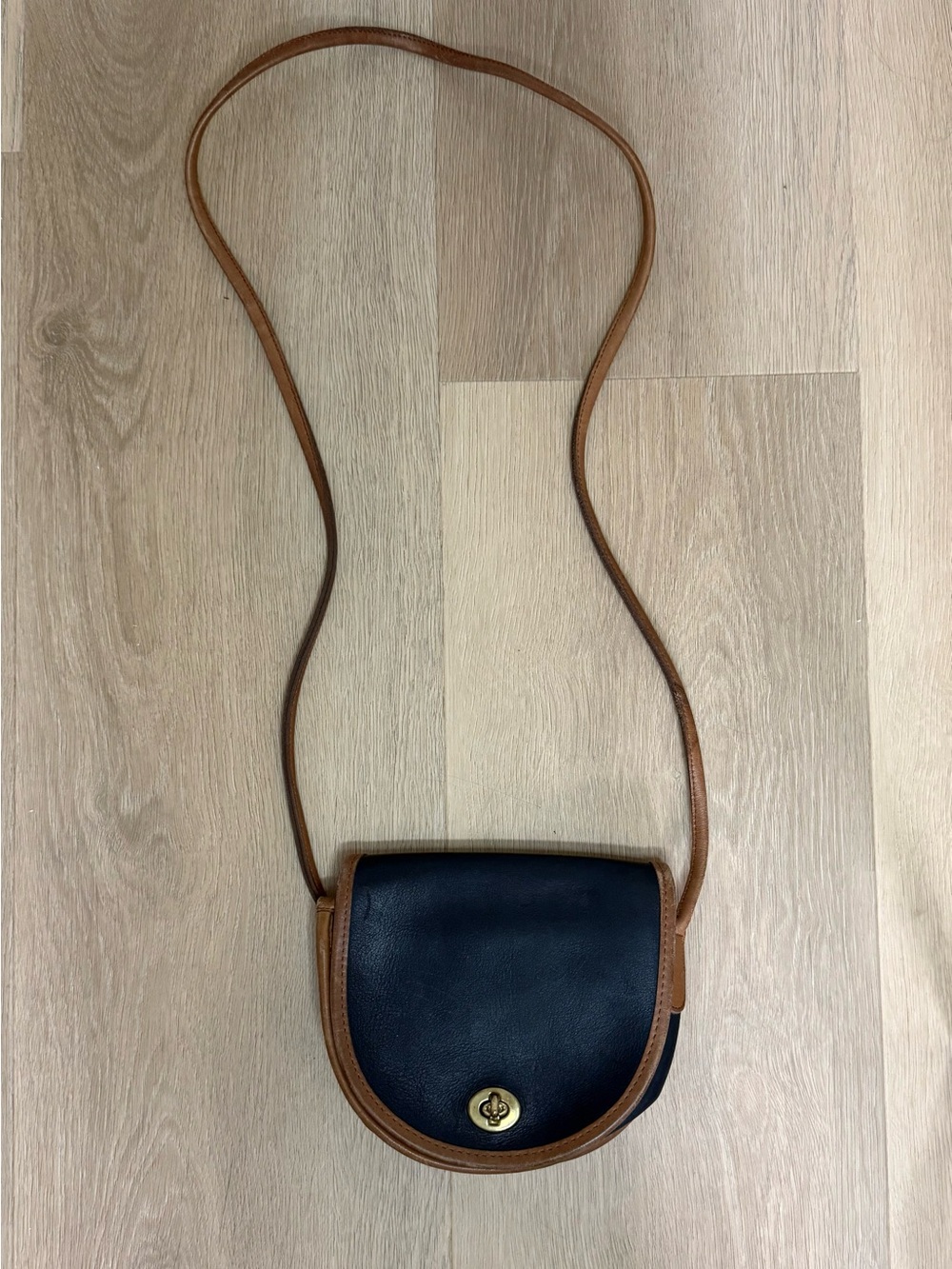 Vintage COACH 951 Mini Saddle Bag Black x Tan Leather Spectator Crossbody Bag